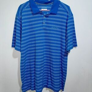 Columbia Omni-Wick Mens Large Polo Shirt Blue White Striped Performance Golf